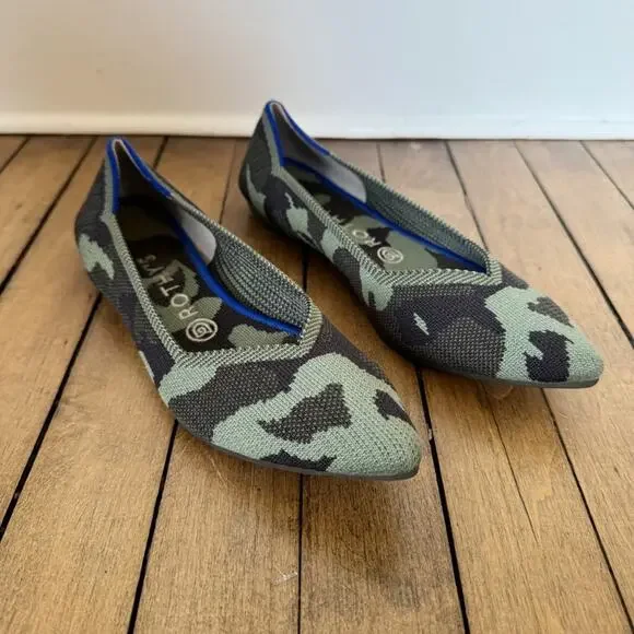 Rothy’s The Point Blue Halo Olive Green Camo Flats 8.5 - Picture 3 of 10